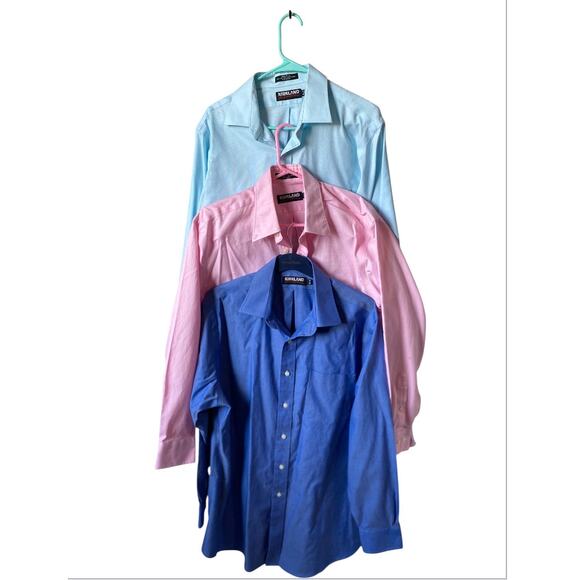 3 Kirkland Signature Men's Button Down Extra Long Staple Cotton Dress Shirts - Picture 1 of 9